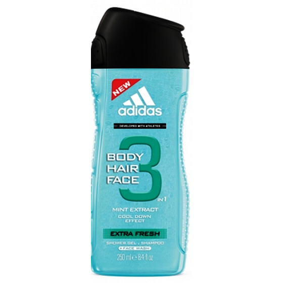 Adidas Extra Fresh 3 in 1 shower gel for body, hair and face for men 250 ml