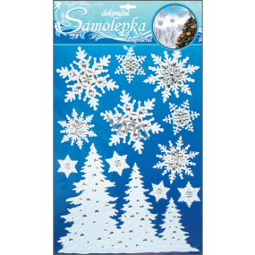 Wall stickers trees and snowflakes white with metallic effect 41 x 29 cm