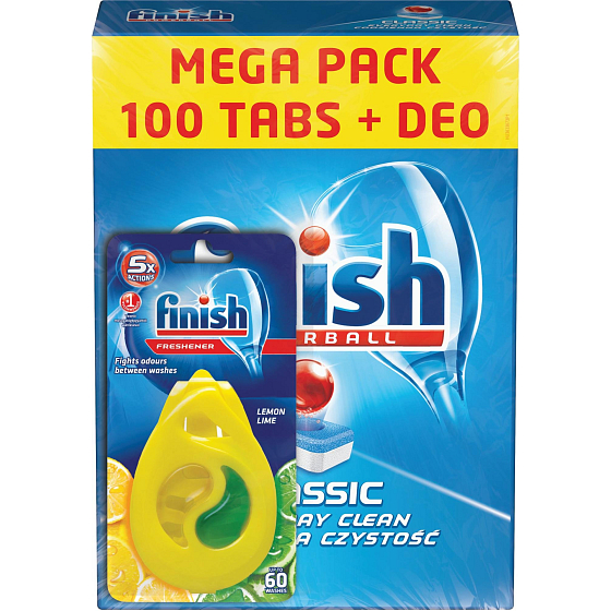 Finish Classic dishwasher tablets 100 pieces + Calgonit Finish Lemon and Lime dishwasher freshener 1 piece
