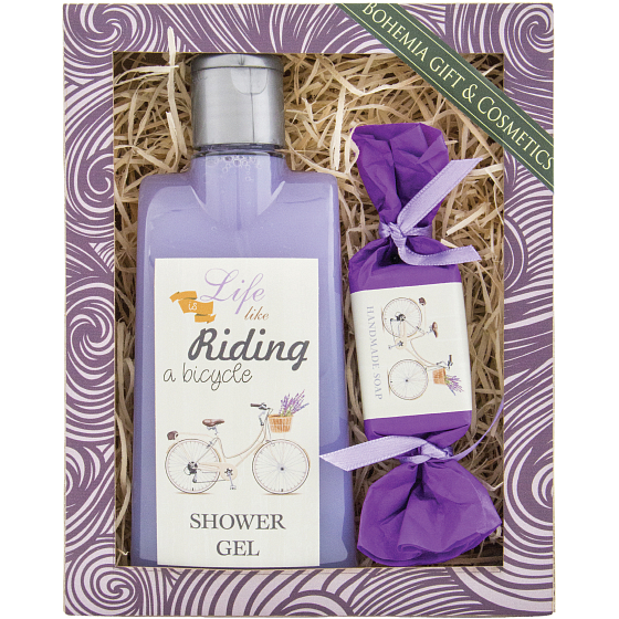 Bohemia Gifts Riding a bicycle Lavender shower gel 250 ml + toilet soap 30 g, cosmetic set