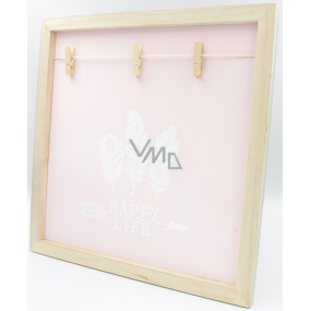 Nekupto Home Decor Wooden board with 3 pegs pink 30 x 30 cm
