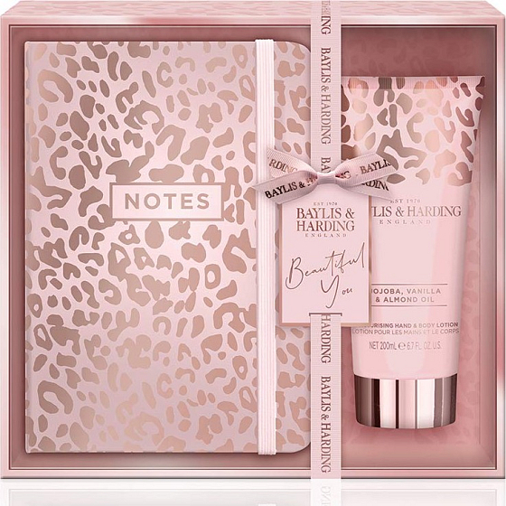 Baylis & Harding Jojoba, Vanilla and Almond oil hand and body lotion 200 ml + notebook, cosmetic set