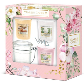 Yankee Candle Garden Hideaway Sunny Daydream - Dreaming on a sunny day + Camellia Blossom - Camellia + Sweet Honeycomb - Sweet honeycomb scented votive candle 3 pcs + candlestick, spring gift set