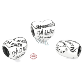Sterling silver 925 Heart mom - symbol of motherhood and family love, bead for bracelet family
