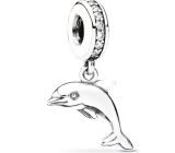 Sterling silver 925 Dolphin with cubic zirconia, animal bracelet pendant