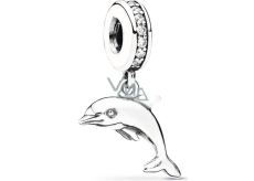 Sterling silver 925 Dolphin with cubic zirconia, animal bracelet pendant