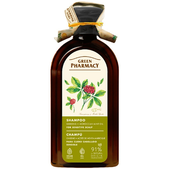 Green Pharmacy Ženšen a marocký mátový olej šampon pro citlivou pokožku 350 ml