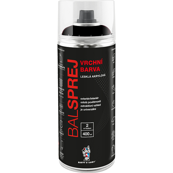 BALSPREJ top universal acrylic spray paint, RAL 9005 black gloss, 400 ml