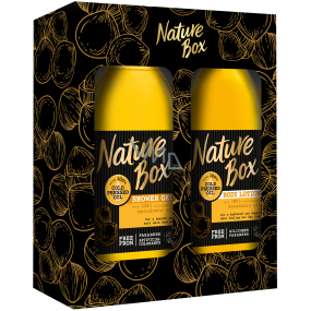 Nature Box Macadamia shower gel with 100% cold pressed oil, suitable for vegans for delicate skin 385 ml + body lotion 385 ml, cosmetic set