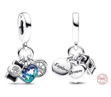 Charm Sterling silver 925 World map in heart, compass, camera 3in1, travel bracelet pendant