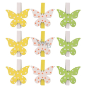 Butterflies wooden pegs 3 colours 4,5 cm, 9 pieces in bag