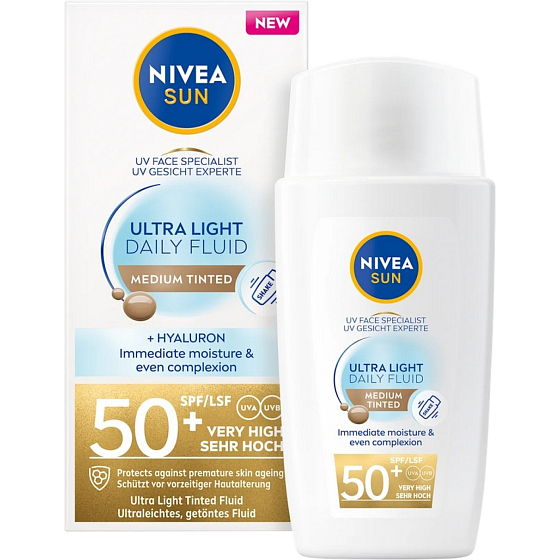 Nivea Sun Ultra Light Daily Fluid Tinted Face Cream for Sun Protection Medium Shade SPF50+, 40 ml