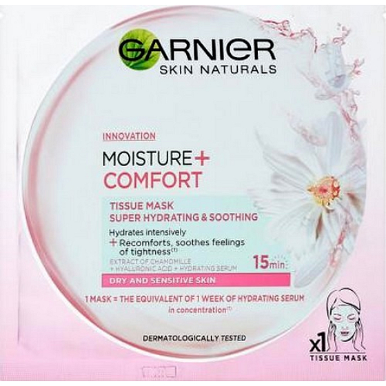 Garnier Moisture + Comfort superhydrating soothing textile face mask 15 minutes 32 g