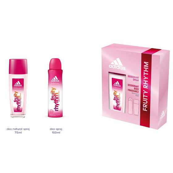 Adidas Fruity Rhythm perfumed deodorant glass 75 ml + deodorant spray 150 ml, cosmetic set for women