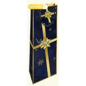 Nekupto Gift paper bag for a bottle 33 x 10 x 9 cm dark blue with a gold ribbon Christmas WLH