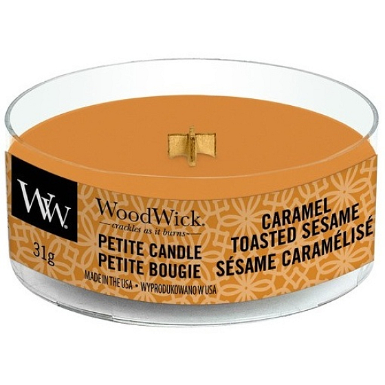 WoodWick Caramel Toasted Sesame - Sesame cookies with caramel scented candle with wooden wick petite 31 g