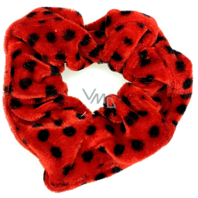 Bartoň Velvet rubber band medium red with black polka dots 3.5 x 9 cm