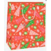 Ditipo Gift paper bag 26.4 x 13.6 x 32.7 cm Christmas red - green and pink trees