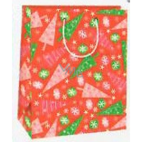 Ditipo Gift paper bag 26.4 x 13.6 x 32.7 cm Christmas red - green and pink trees