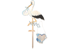 Wooden stork blue with sign 46 x 70 cm