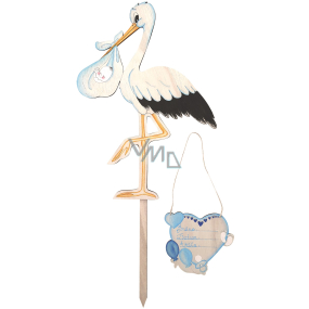 Wooden stork blue with sign 46 x 70 cm