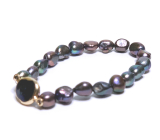 Pearl black with ornament bracelet elastic natural stone 7 - 8 mm / 16 - 17 cm, symbol of femininity, brings admiration