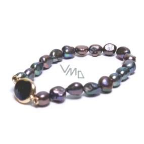 Pearl black with ornament bracelet elastic natural stone 7 - 8 mm / 16 - 17 cm, symbol of femininity, brings admiration