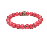 Lava light red with royal mantra Om, bracelet elastic natural stone, ball 8 mm / 16-17 cm, born of the four elements