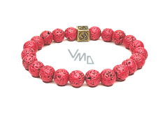 Lava light red with royal mantra Om, bracelet elastic natural stone, ball 8 mm / 16-17 cm, born of the four elements