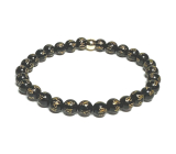 Black agate with royal mantra Om elastic bracelet natural stone, 6 mm bead / 16 - 17 cm, provides courage and strength