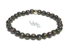 Agate black with royal mantra Ohm bracelet elastic natural stone, ball 6 mm / 16-17 cm, adds recoil and strength