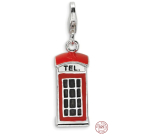 Sterling Silver 925 London Telephone Red Phone Booth 3D, Travel Pendant Bracelet