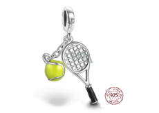 Charm Sterling silver 925 Tennis racket, yellow ball, 2in1 pendant on bracelet sport