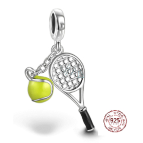 Charm Sterling silver 925 Tennis racket, yellow ball, 2in1 pendant on bracelet sport