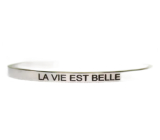 Stainless steel bracelet silver with engraving Life is beautiful, open cuff, 4 mm