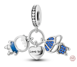 Charm Sterling Silver 925 Siblings Brothers 3-in-1, Family Bracelet Pendant