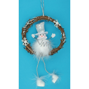 Wicker wreath with a snowman in a top hat 17 cm