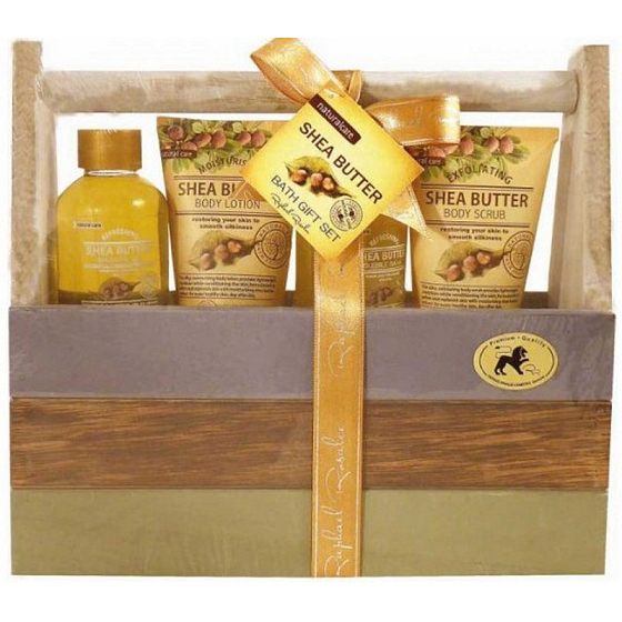 Raphael Rosalee Cosmetics Natural Care Shea butter shower gel 120 ml + bath foam 120 ml + body lotion 70 ml + body peeling 70 ml + box, cosmetic set