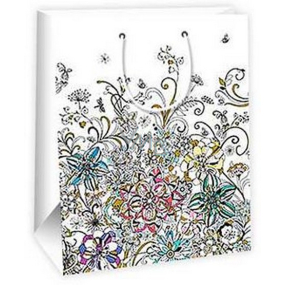 Ditipo Gift paper bag 26.4 x 13.7 x 32.4 cm white, with flowers