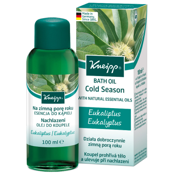 Kneipp Cold bath oil, natural essential oils of eucalyptus and camphor tree pleasantly warm the body and bring relief when cold 100 ml