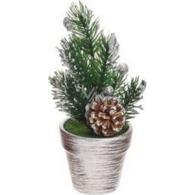 Decoration Christmas tree in a pot silver 17 x 6.5 x 6.5 cm