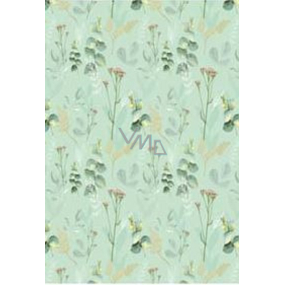 Ditipo Gift wrapping paper 70 x 100 cm Green menthol with flowers 2 sheets