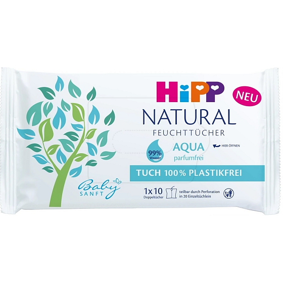 HiPP Babysanft Natural Aqua cleansing wipes without plastics for babies 10 pieces