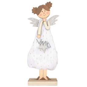 Wooden angel in white dress 16 cm 1 piece on stand