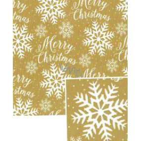 Nekupto Dárkový balicí papír vánoční 70 x 500 cm Zlatý bílé vločky, nápis
