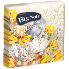 Big Soft Paper Napkins 2 ply 33 x 33 cm 20 pieces Easter beige eggs and yellow flowers