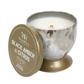 WoodWick Black Amber & Citrus - Black amber and citrus Artisan scented candle with wooden wick and lid tin can 240.9 g
