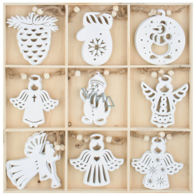 Decoration wooden hanging white 6 cm 27 pieces, in a box