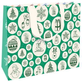 Nekupto Gift paper bag with embossing 23 x 18 cm Christmas green with Christmas motifs WLFM 1994