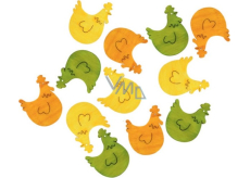Wooden chickens orange-yellow-green 4 cm 12 pieces